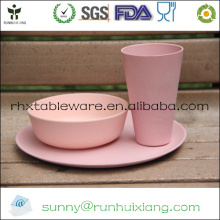 Bambusfaser-Geschirr-Sets, rosa Platte, rosa Schüssel, rosa Tasse